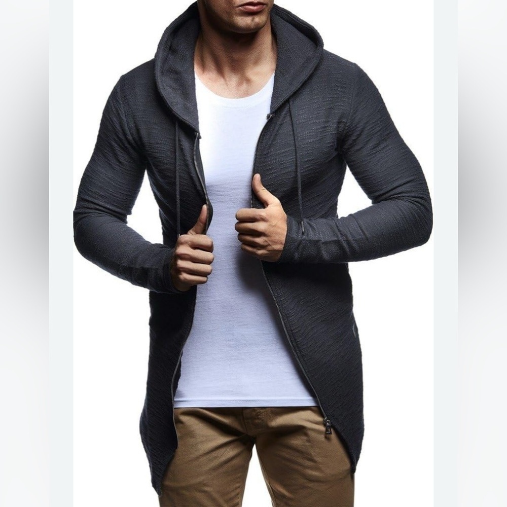 Leif Nelson Men’s Hooded Zip Front Long Cardigan size Large olive green
